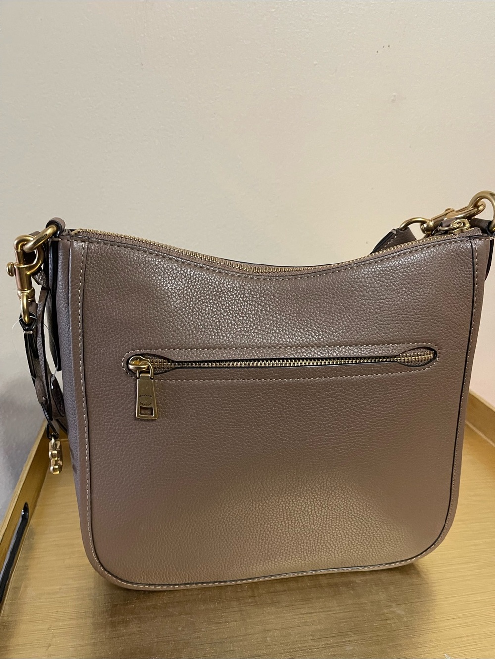 Coach Taupe Pebbled Leather Crossbody with Gold Hardware - Picture 4 of 14